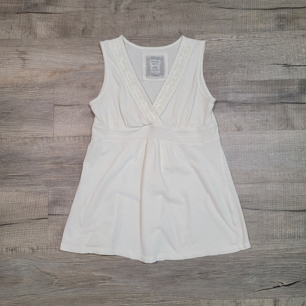 Duck Head Y2K Womens Cream Lace Trim V Neck Babydoll Tank Top Medium Layering